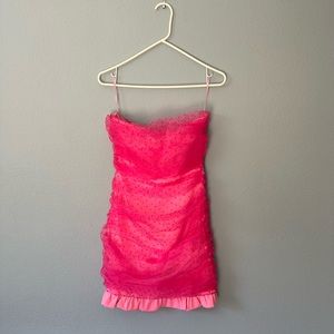 Two-tone Hot Pink Mesh Bodycon Mini Dress